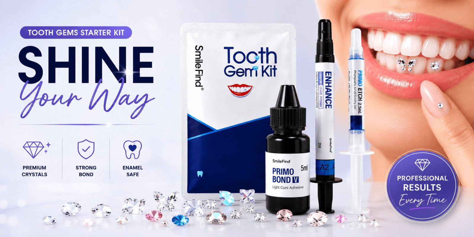Tooth Gem Glue Kit Professional Adhesive Etch Bond Light Cure Dental Gems