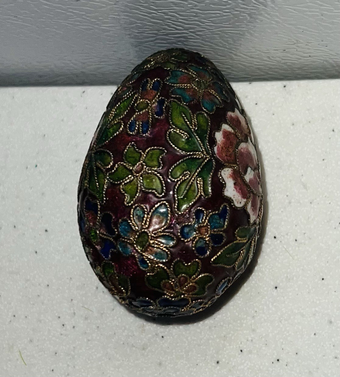 Vintage Chinese Floral Cloisonne Enamel Metal Egg #11A