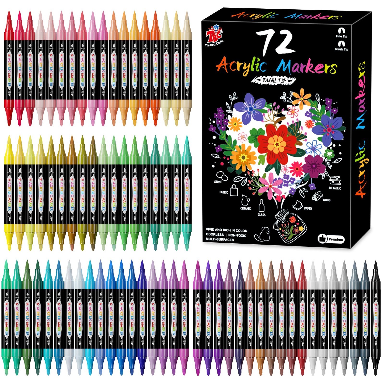 72 Colors Dual Tip Acrylic Paint Markers,Waterproof, Non-, odorless, Suitable…