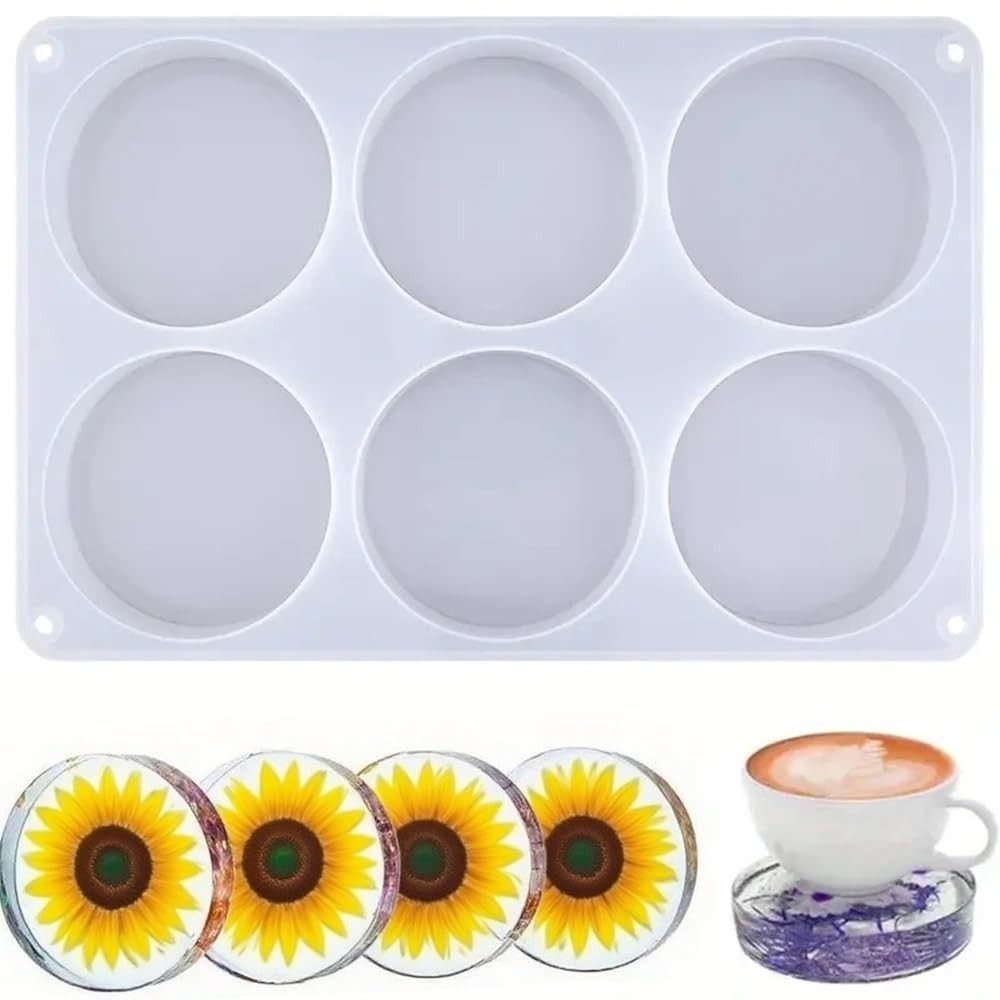Resin Large Coaster Molds 6-Cavity Deep Round Silicone Molds for Resin