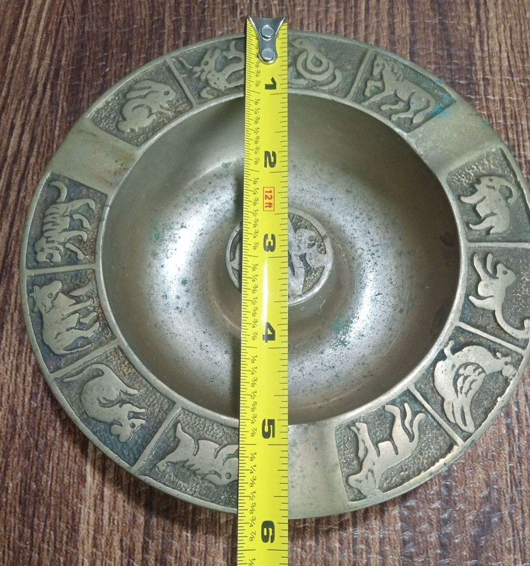 Home Decor Brass Chinese Zodiac Bowl Ashtray Snake Rabbit Monkey Pig Vintage.