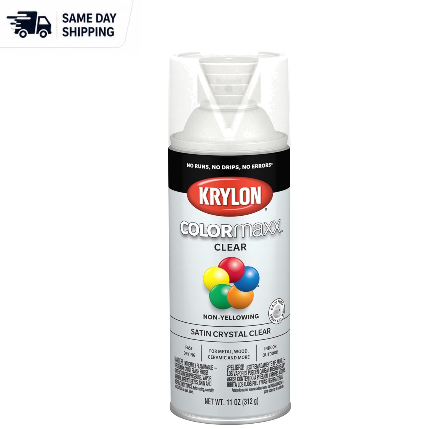 11oz Satin Crystal Clear Acrylic Spray Paint by Krylon – Rust Resistant Finish
