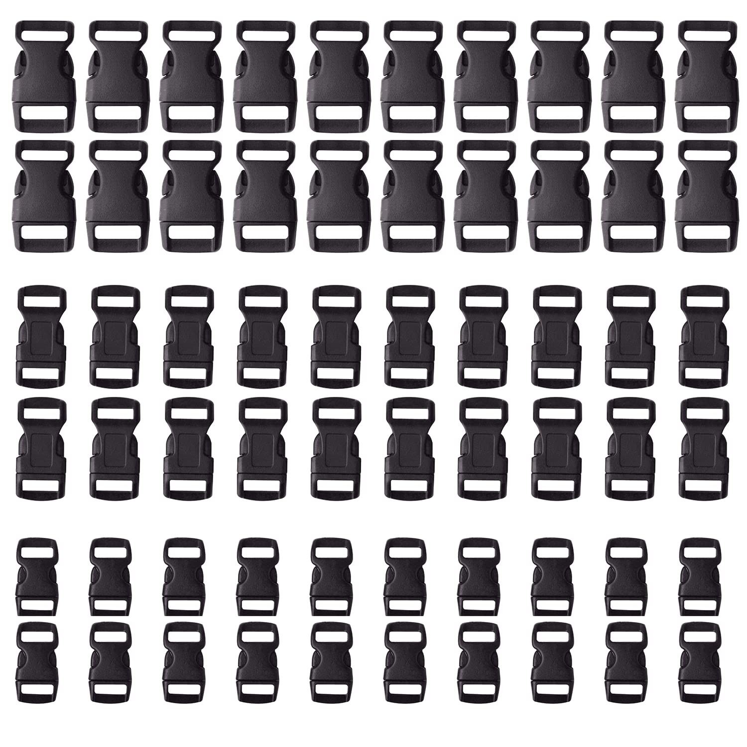 60-Pack Paracord Bracelet Buckles 5/8″ 1/2″ 3/8″ Plastic Side Release Clips