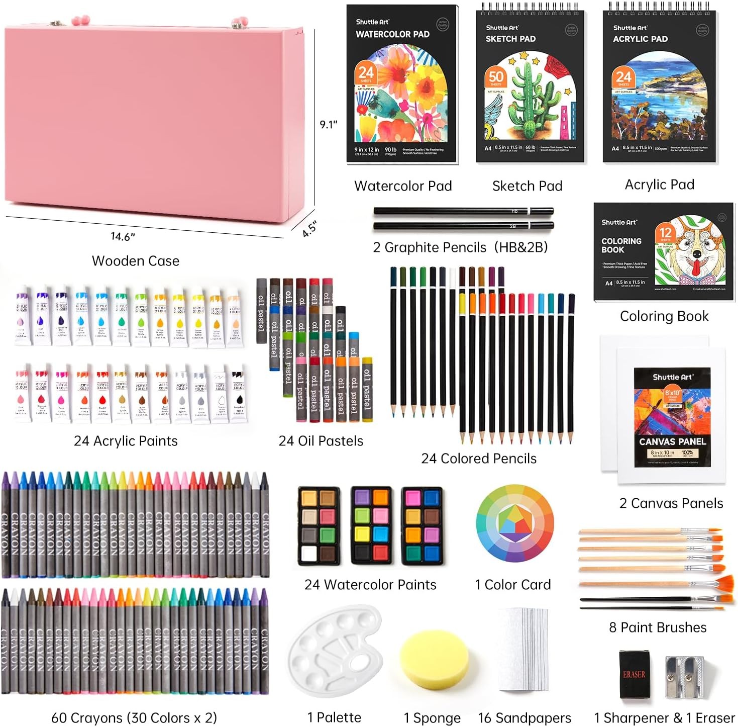 202 PCS Deluxe Art Kit with Wooden Case, Paints & Drawing Supplies