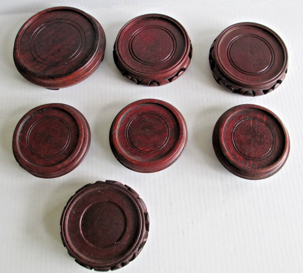LOT OF 7 Vintage Chinese Carved Wood Display Stand Lamp Vase Bowl PIER 1 C81