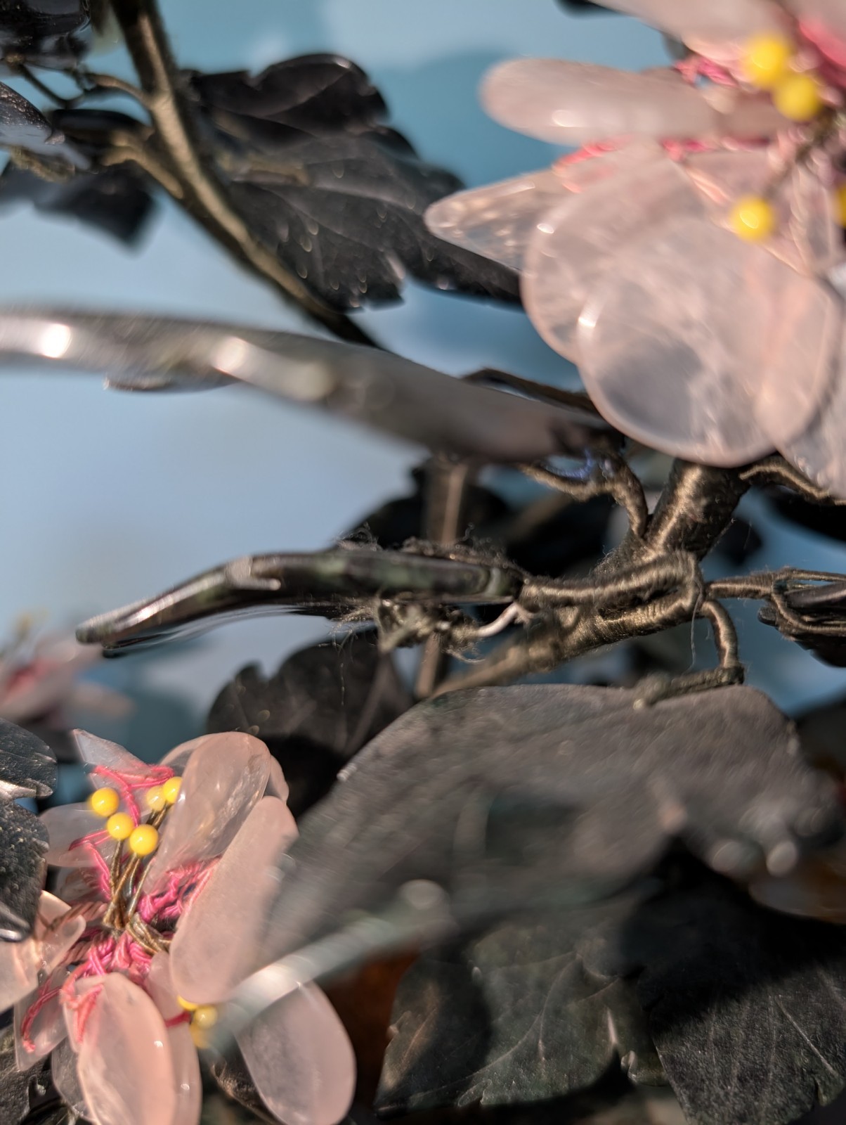 Vtg Chinese Carved Gemstone Flowers / Tree Jade Quartz 11″