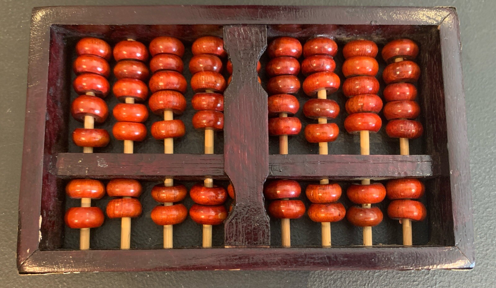 Vintage Red Lion Abacus Wood and Brass Made in China 63 Beads 7.5” x 4.5”