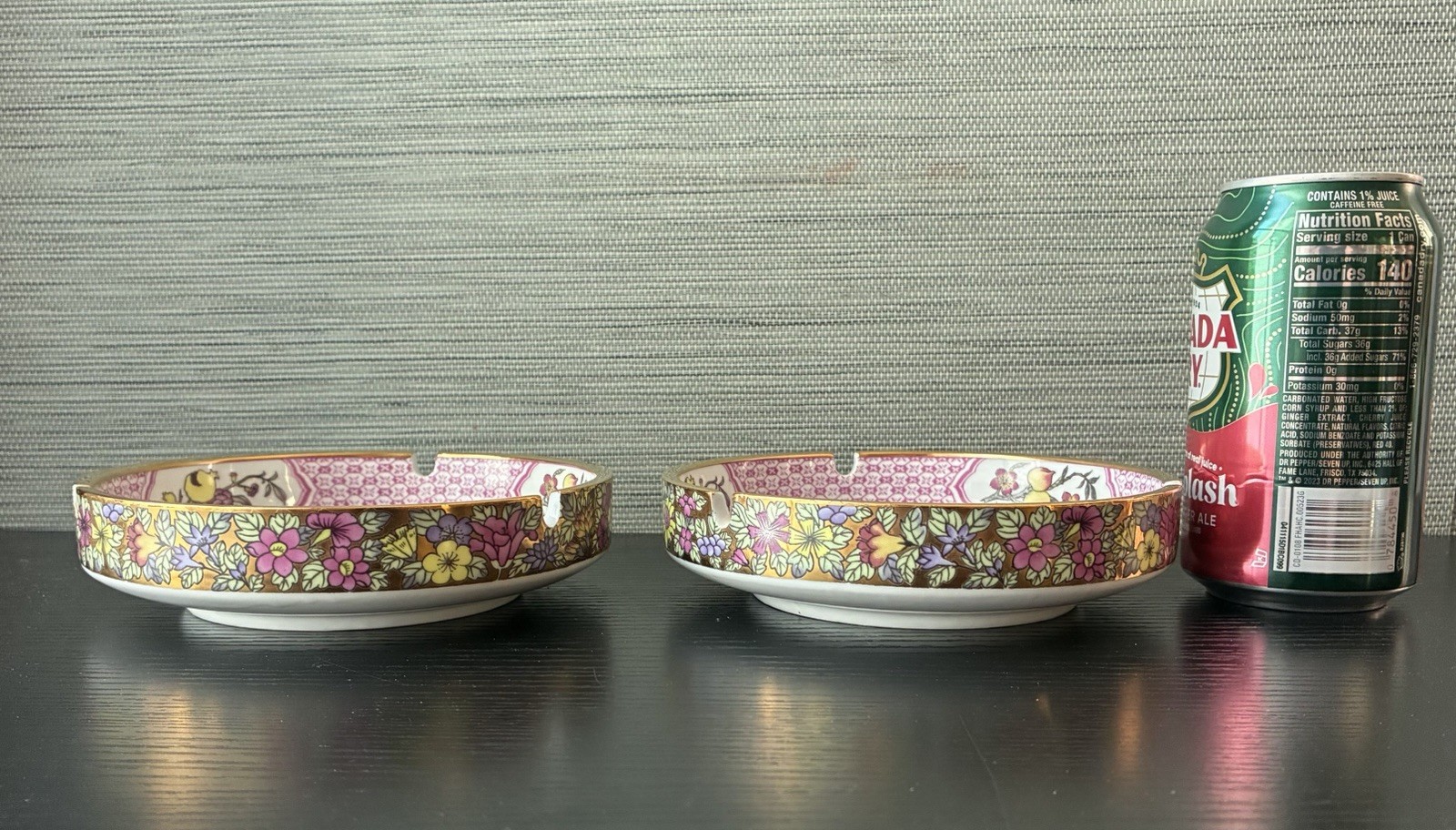 Pair of VTG Chinese Porcelain Famille Rose Ashtrays in Silk Presentation Box