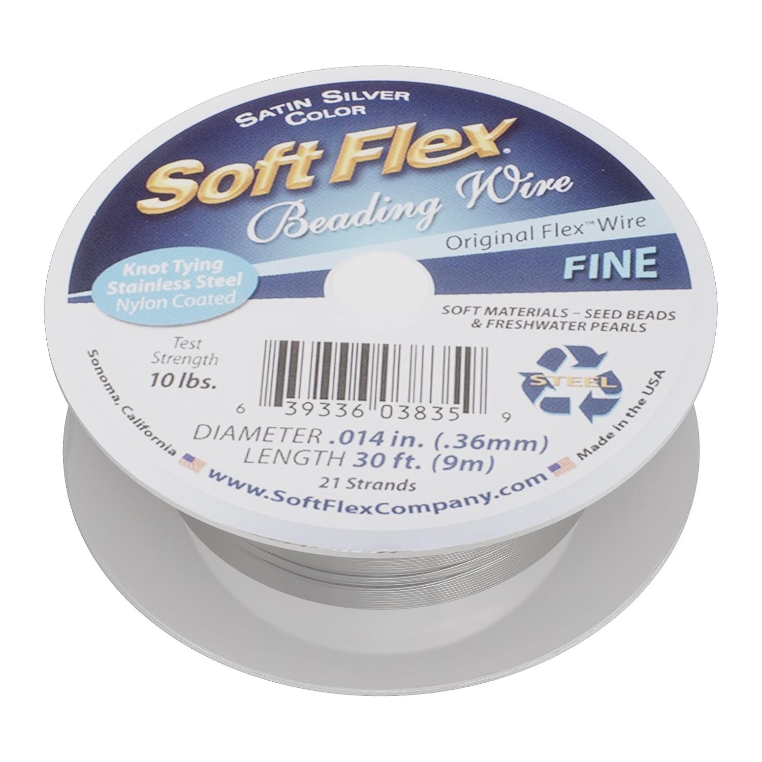 21 Strand Beading Wire – Fine 0.14 Diameter – 30 Feet Design Wire – Satin Silver