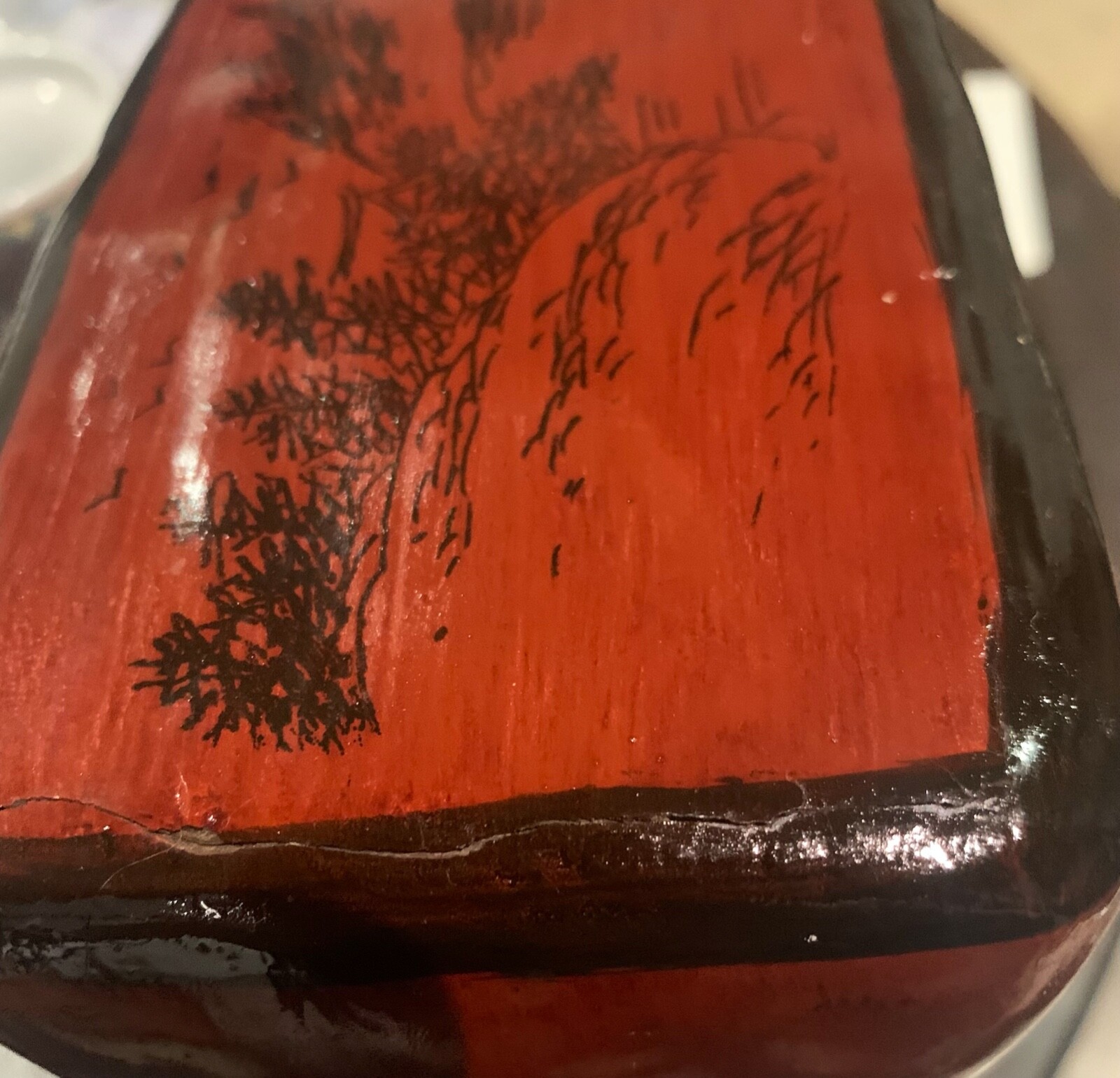 VTG Chinese Lacquered Leather Opium Pillow , Size is 10 1/2″ x 5″ x 3.75″