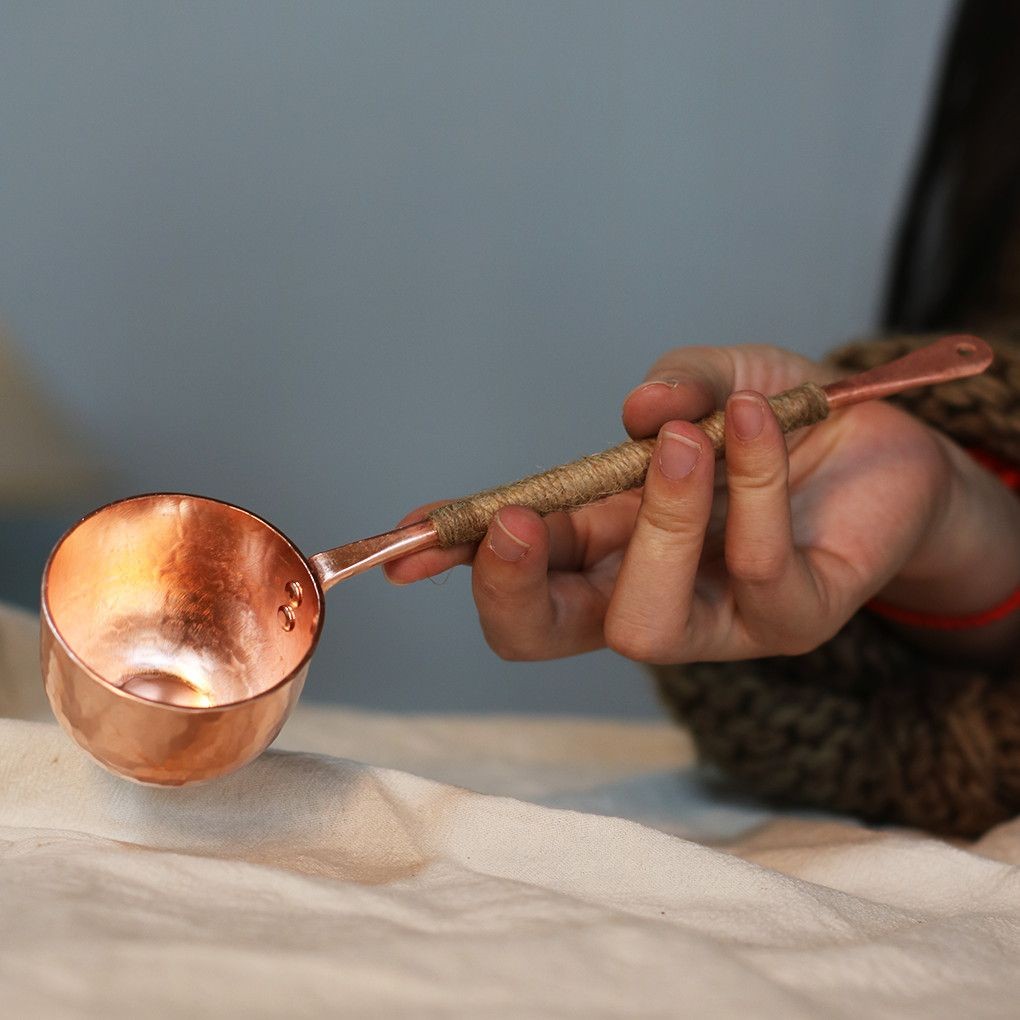 Handmade Hammered Copper Ladle Long Handle Tea & Soup Spoon 22cm