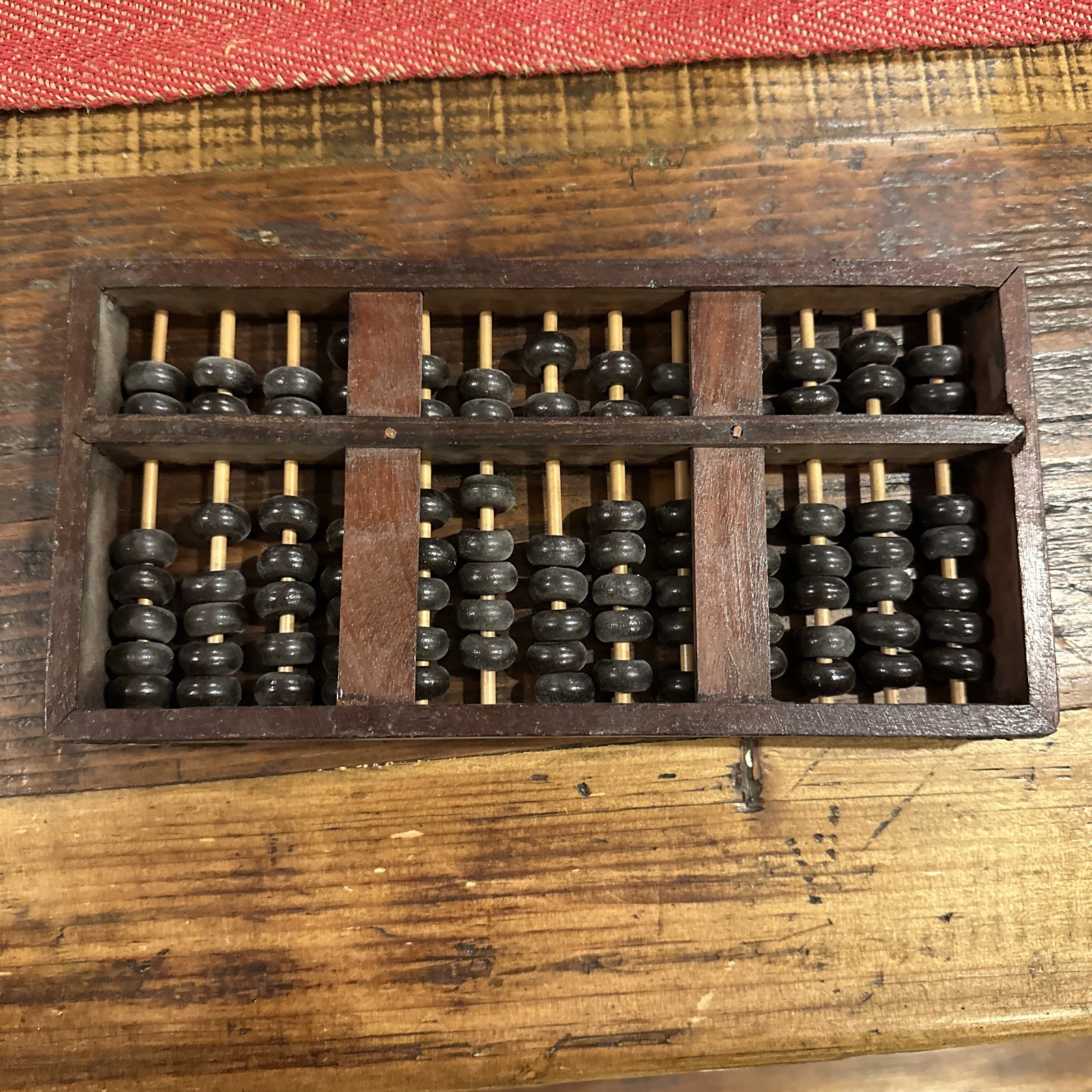 Vintage Chinese Lotus Flower Brand Abacus 11 Rods 77 Beads Brass Hardware