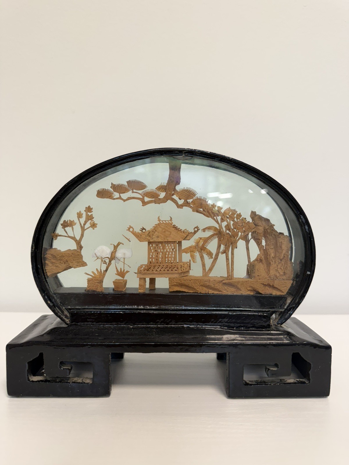 Chines Cork Carving Diorama-Pagoda Garden Scene