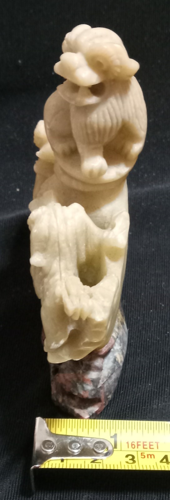 ORNATE VTG HAND-CARVED SOAPSTONE INCENSE BURNER FOO DOGS/LIONS CHINA 4”x 1″ x 4”