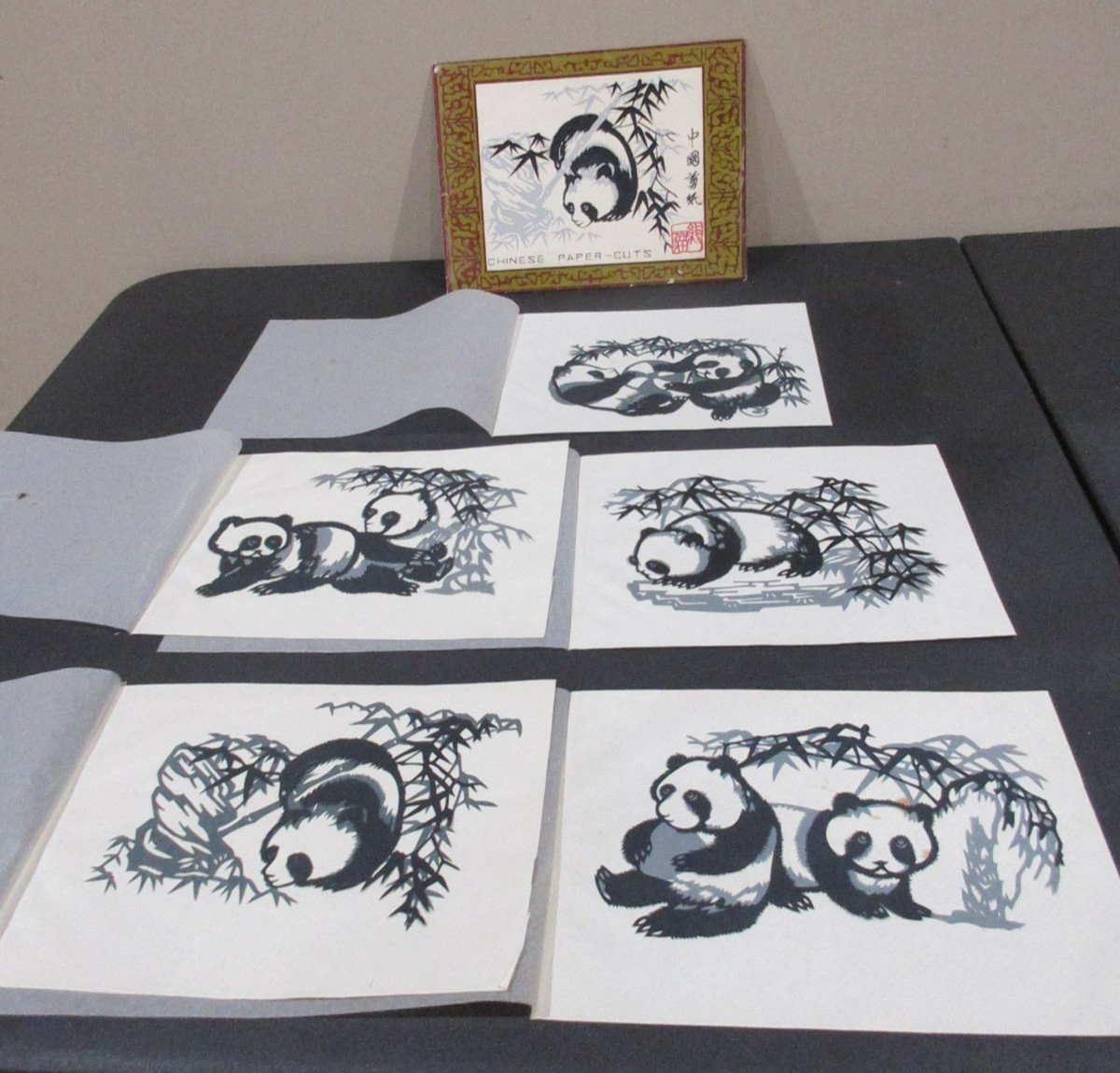 Vtg. Chinese Paper-Cuts Folk Art Panda & Bamboo (6)