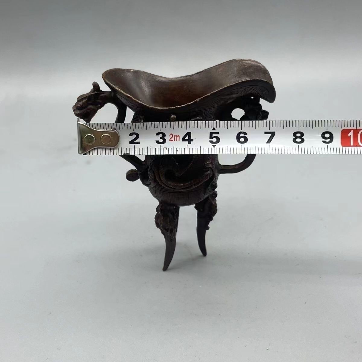 Old Chinese Copper Alloy Three-Legged Auspicious Beast Wine Vessel