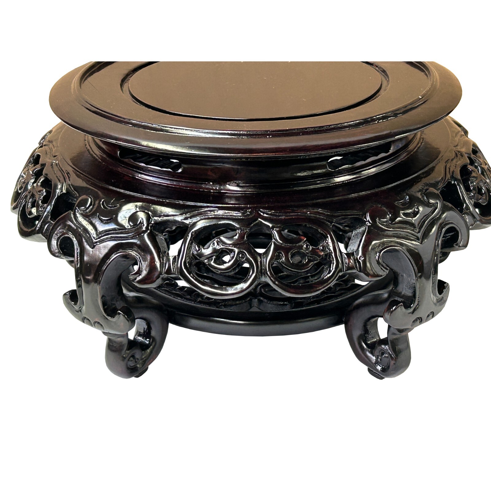5.25″ Dark Black Brown Dragon Motif Round Wood Display Stand ws4219B