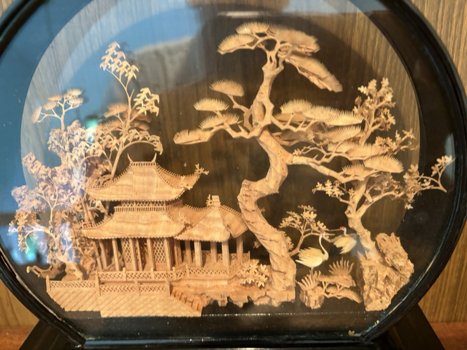 Vintage Chinese cork landscape diorama Friendship Store Beijing pagoda Crane Art