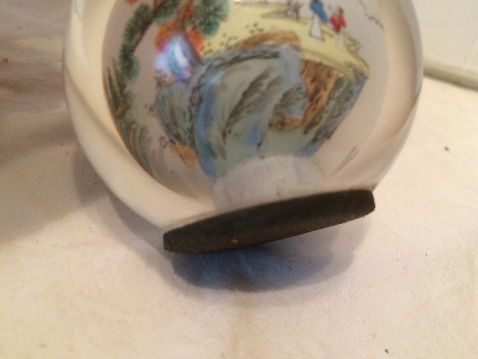 VTG Reverse Painted Glass Ball Sphere Paper Weight Oriental Asian Mountain Scene