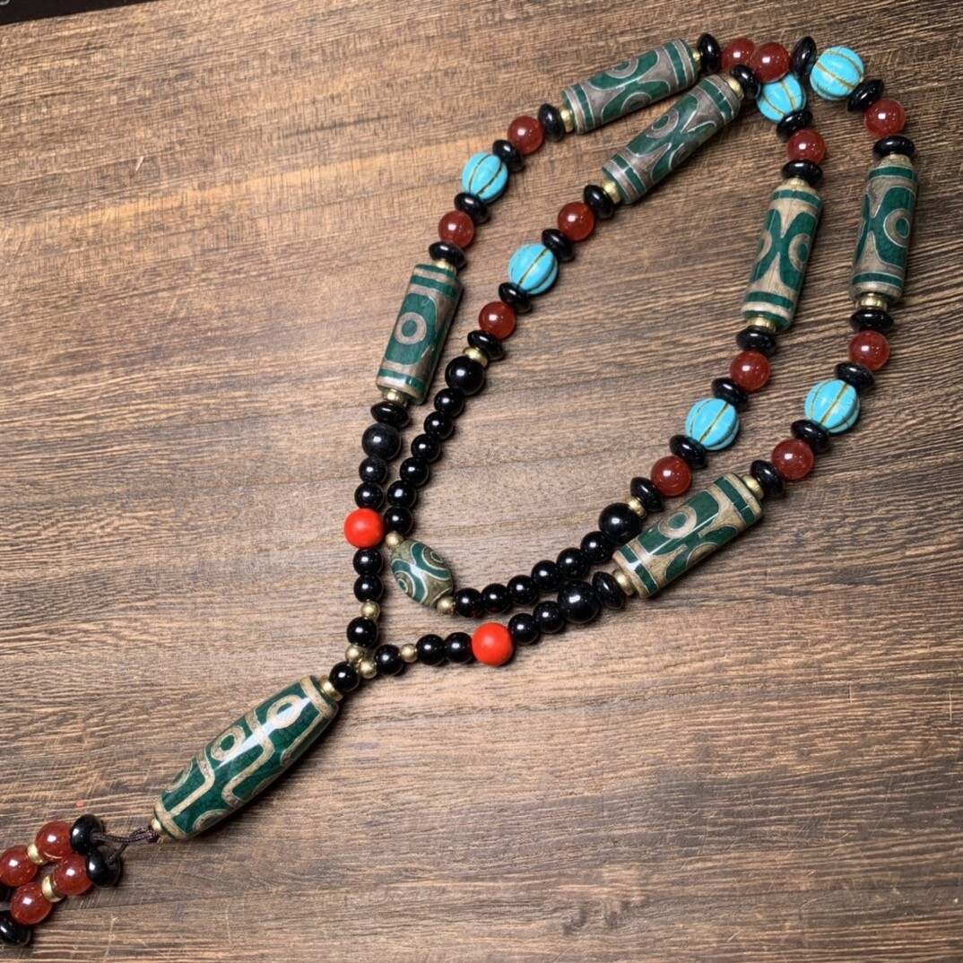 Good Tibetan Style Old Agate Three/Nice Eyes Dzi Bead Amulet Pendant