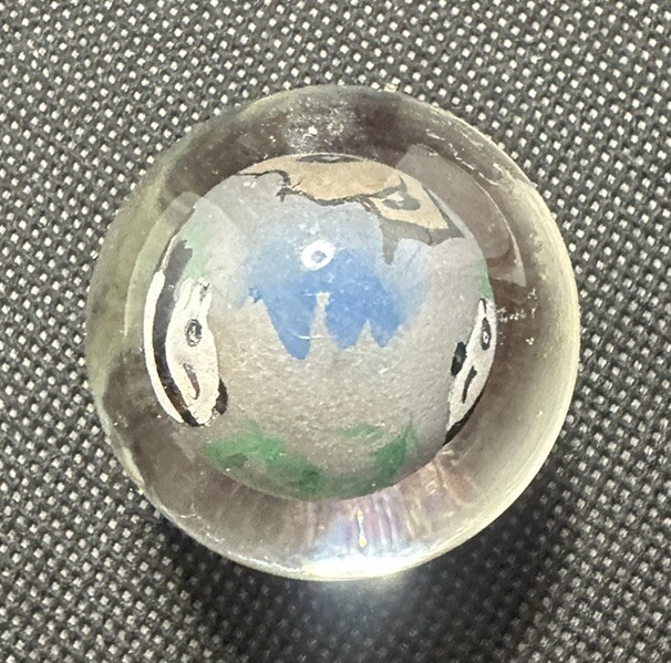Vintage Mini Beautiful Panda Bear Sphere Globe Wood Base Chinese Reverse Painted