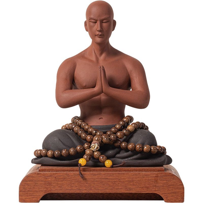 Zisha Zen Monk Statue Buddhist Little Monk Ornament Chinese Style Decor