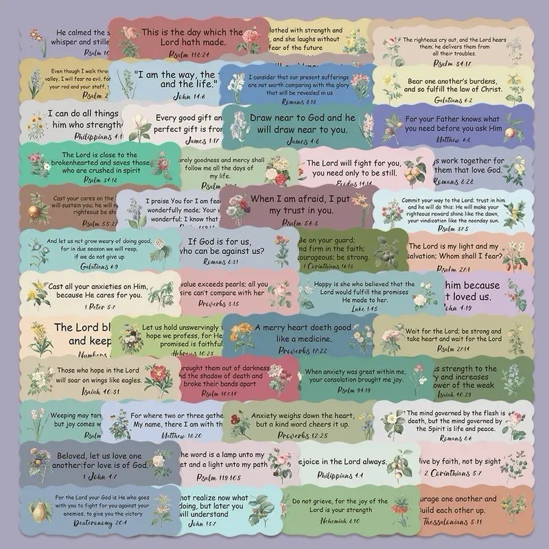 30Pcs Random Bible Verses Journaling Faith Label Wildflower Waterproof Stickers