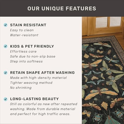 3×8 Green and Black Wide Hallway Runner Rugs – 8ft Washable Kitchen Floor Mats