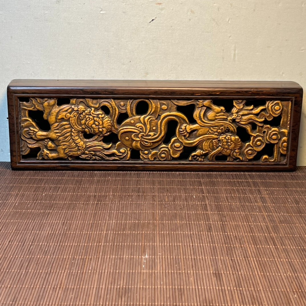 Exquisite inlay bamboo carved foo dog lion ebony natural Incense box pomander