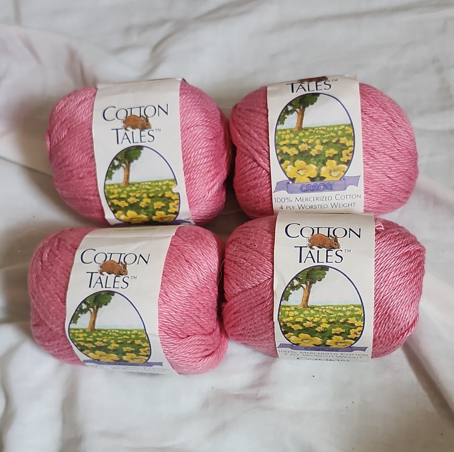 Caron Cotton Tales Yarn Lot 4 Skeins 100% Mercerized Cotton Worsted Pink