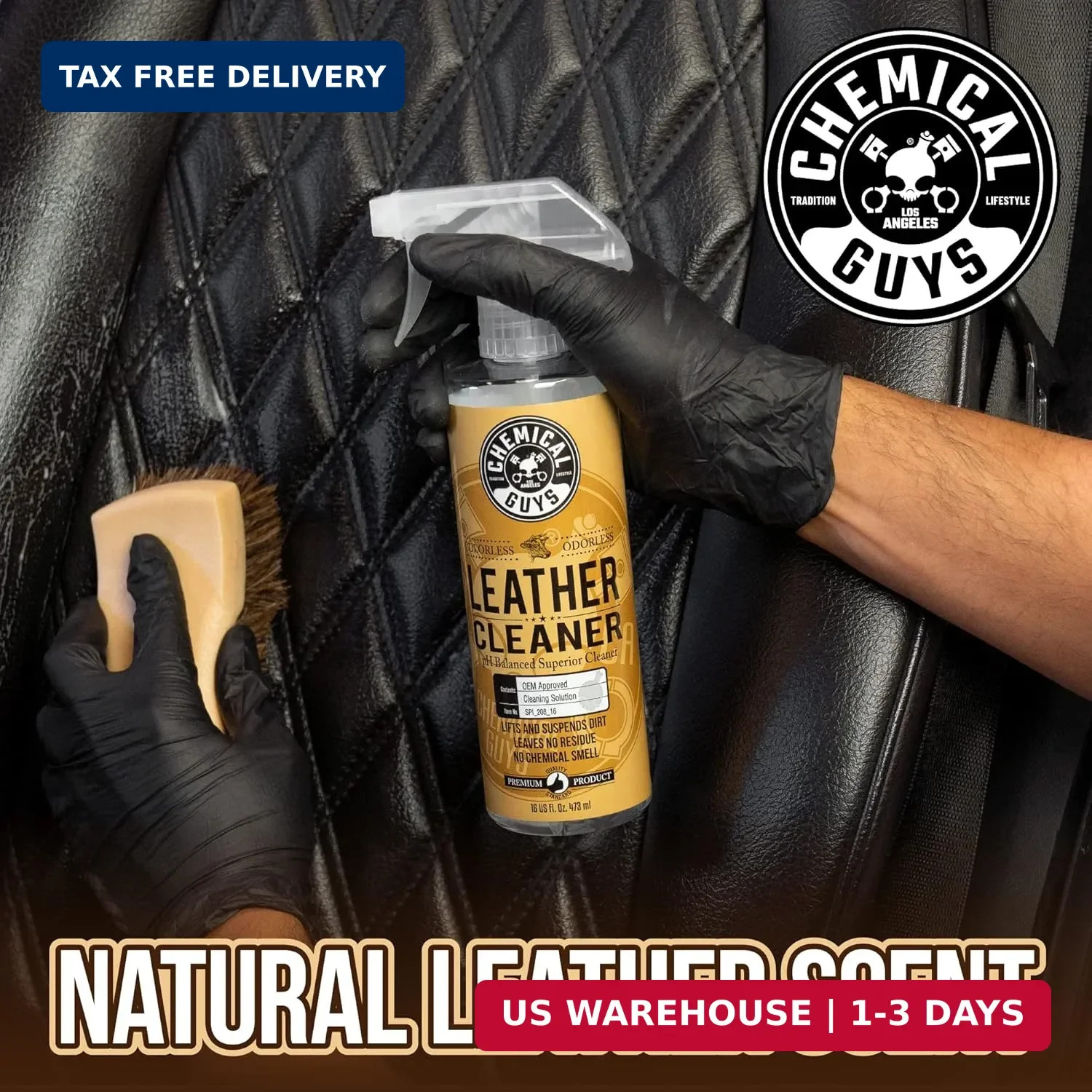 Chemical Guys Colorless and Odorless Leather Cleaner – Safe for Natural, Synthet