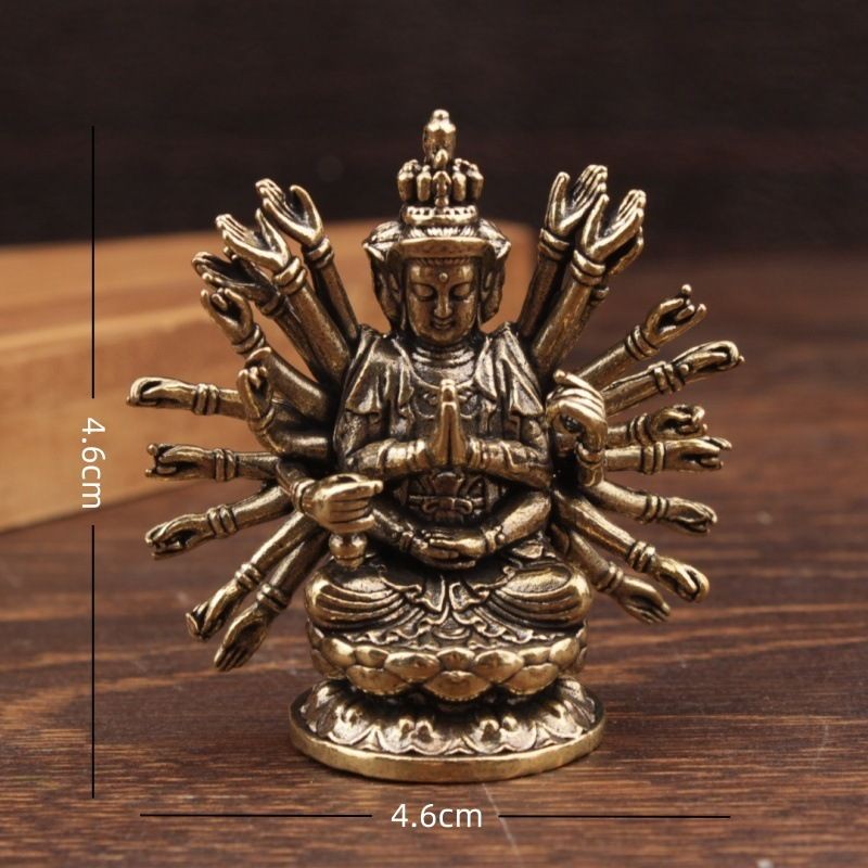 Brass Thousand-Hand Guanyin Statue, 4.6cm, Pendant & Keychain