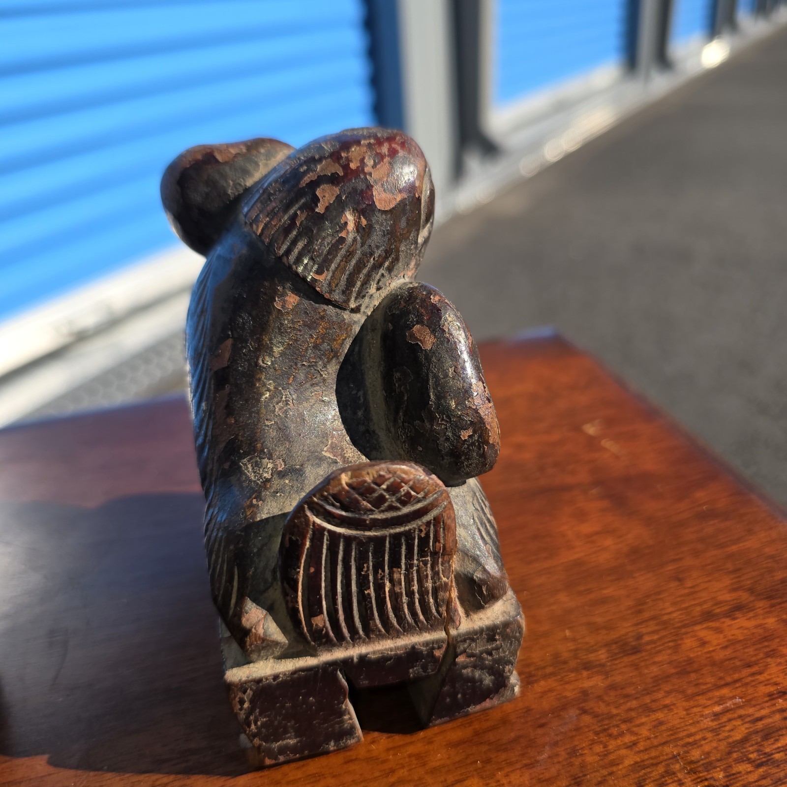 Pair of Vintage Chinese Carved Wood Foo Dogs Guardian Lions Statues Bookends 7″