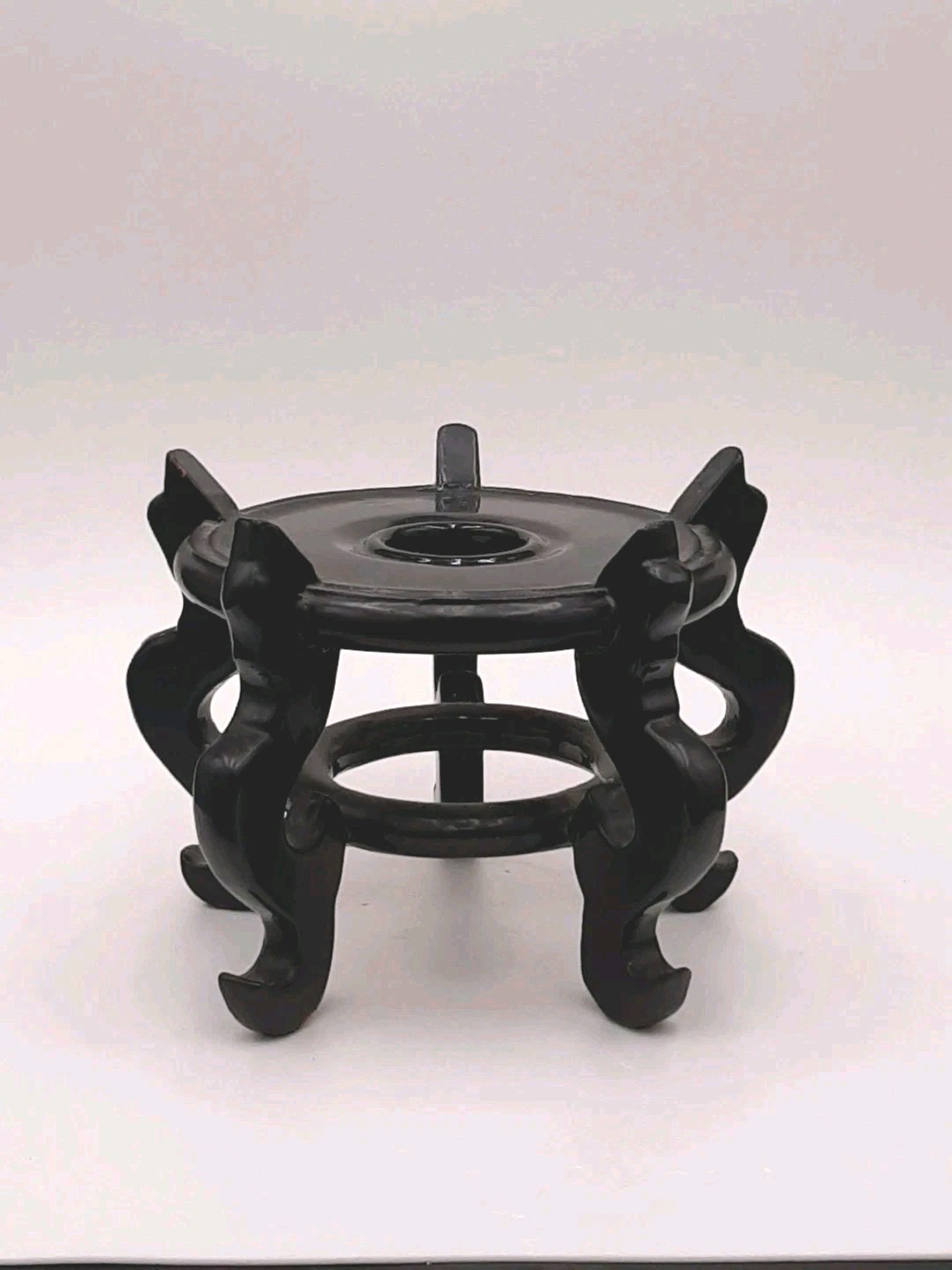 Antique Chinese Black Lacquered Wood Display Stand Pedestal 5.5″