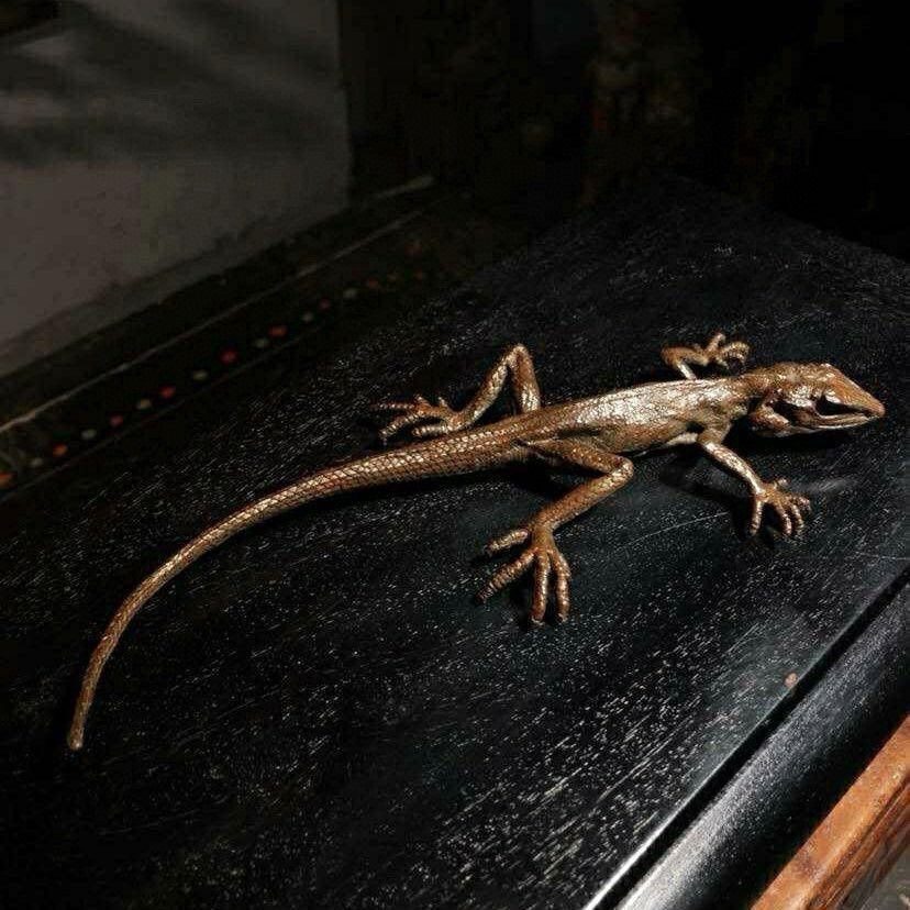 Vintage Alloy Copper Gecko Ornament 6.3in 75g Chinese Antique Craft Decor