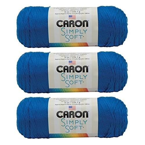 Caron Simply Soft Yarn Royal Blue 3 Pack 100 Acrylic for Knitting and Crocheting