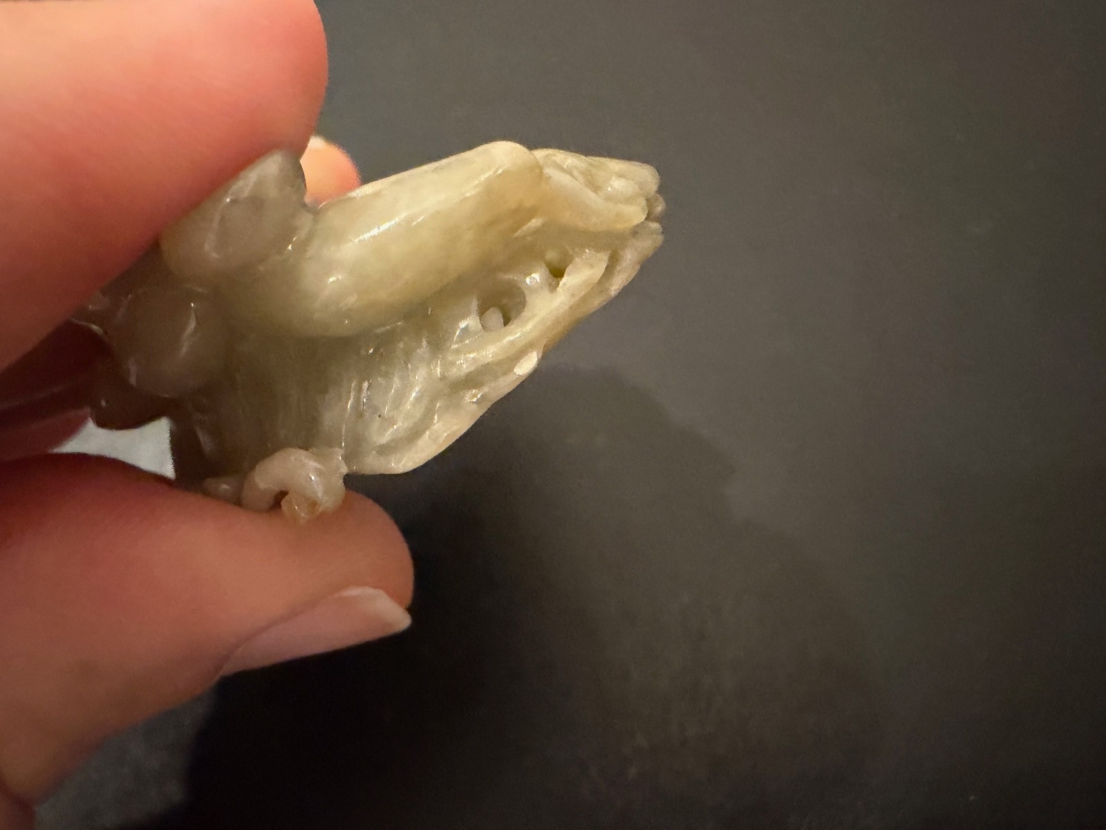Chinese Unknown Age Hardstone Possibly Jade Carved Pendant Mythical Beast