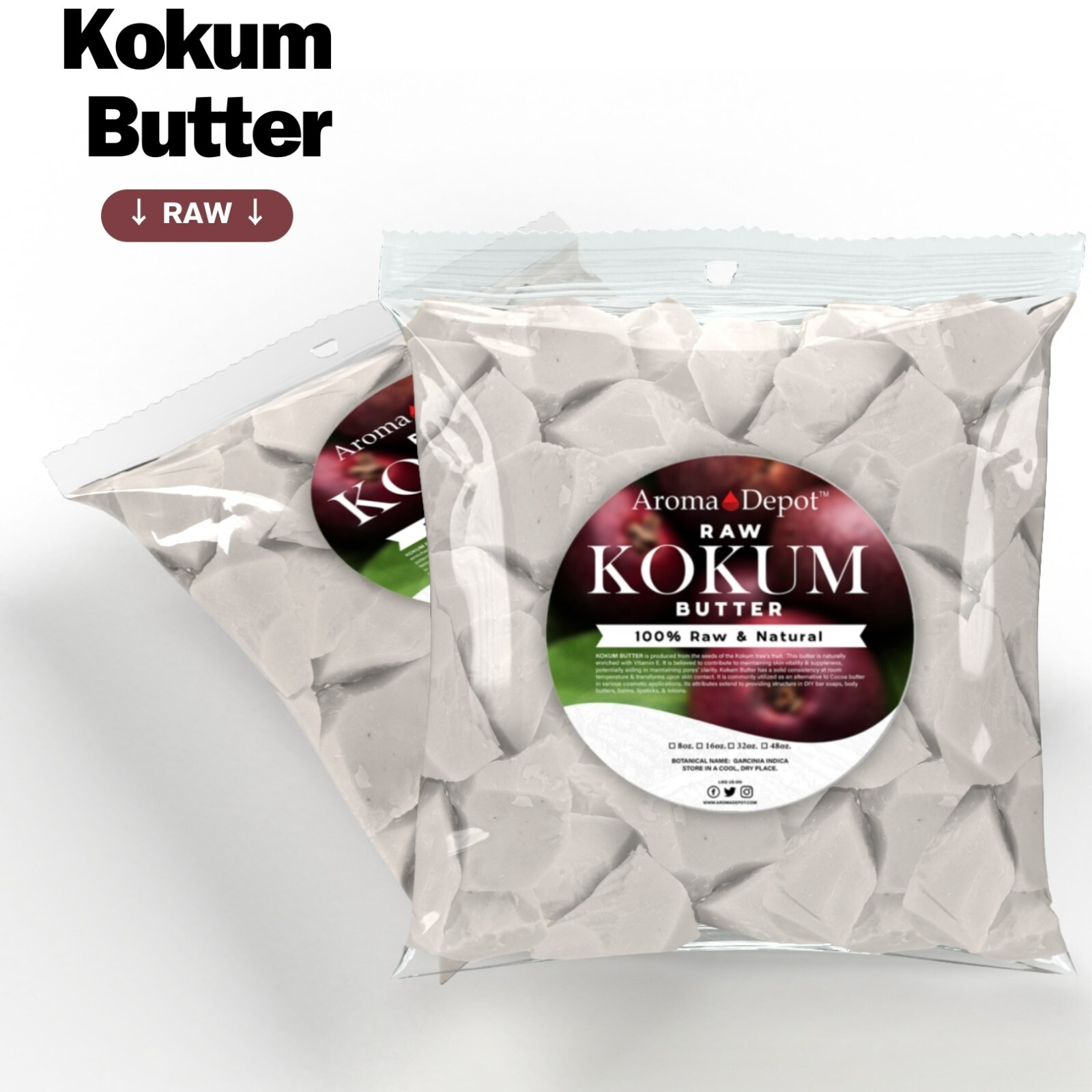 Raw Kokum Butter 1 lb 100% Pure Natural Cold Pressed Skin Care Moisturizer POUCH