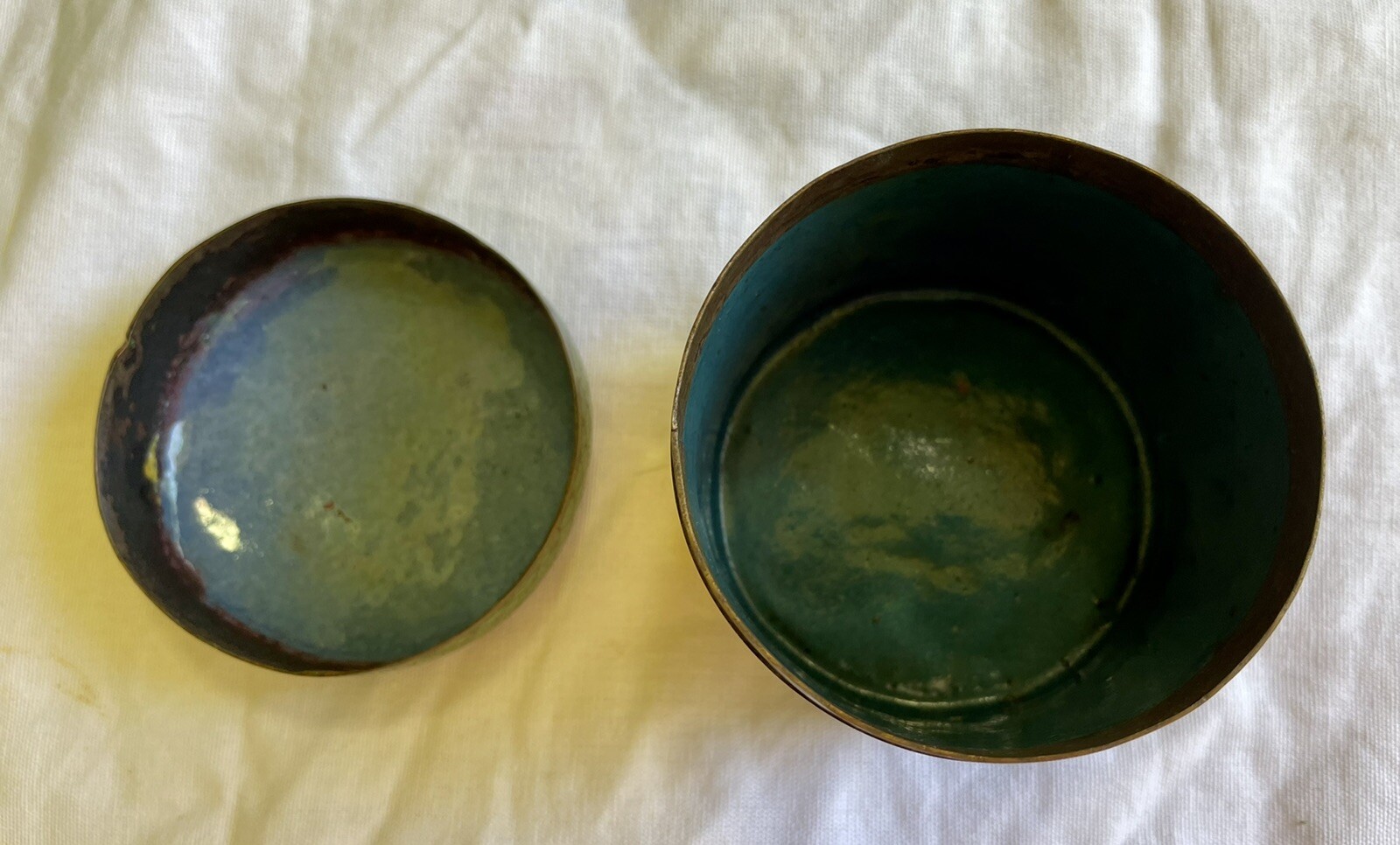 Late 1800’s Chinese Cloisonne Enamel Metal Tea Caddy W Lid