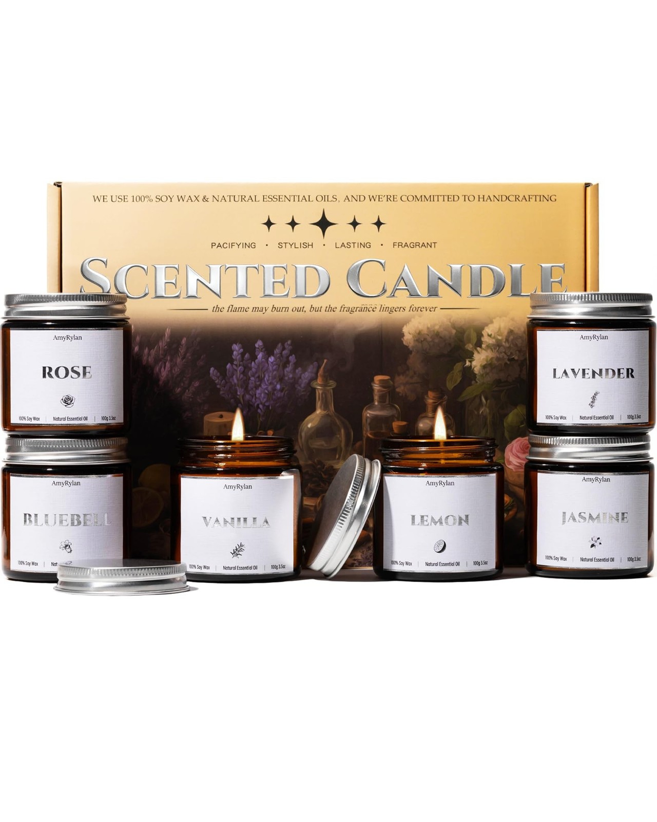 6 Pack Non-Toxic Soy Wax Scented Candles Gift Set, 21oz 120H Long Burn Time, …