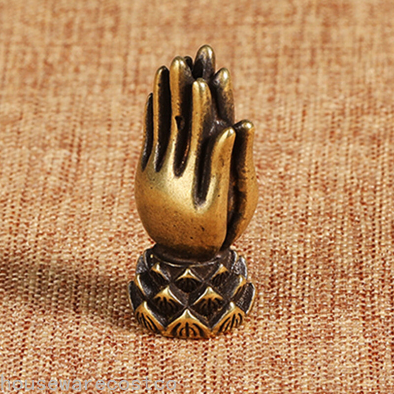 Handmade Brass Buddhism Praying Hand Lotus Copper Zen Bracelet Beads Desk Decor