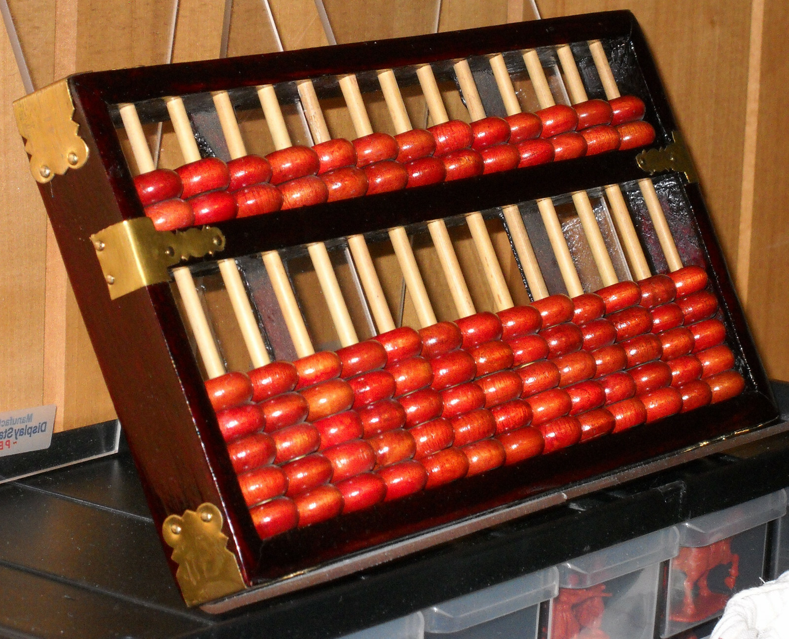 13 Rods Red Lion Chinese Abacus with wood Beads & Brass Accents