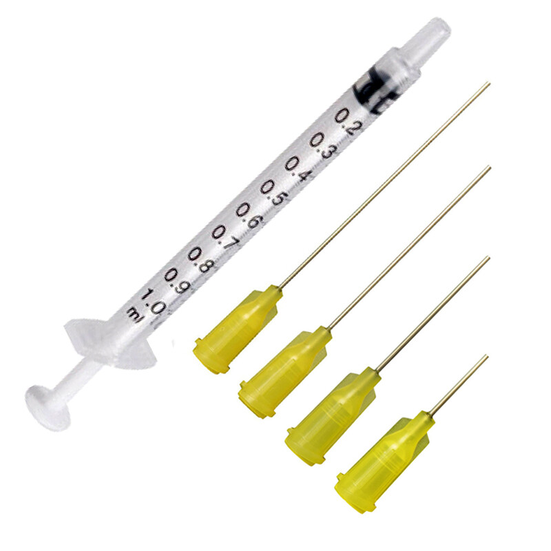 1cc 1ml INDUSTRIAL SYRINGES WITH 20 GA GAUGE BLUNT TIP NEEDLES 10 25 50 100 PC