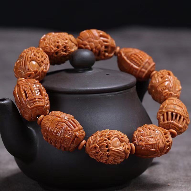 Hollow Carved Suzhou Garden Olive Nut Bracelet Unisex Landscape Handheld DIY