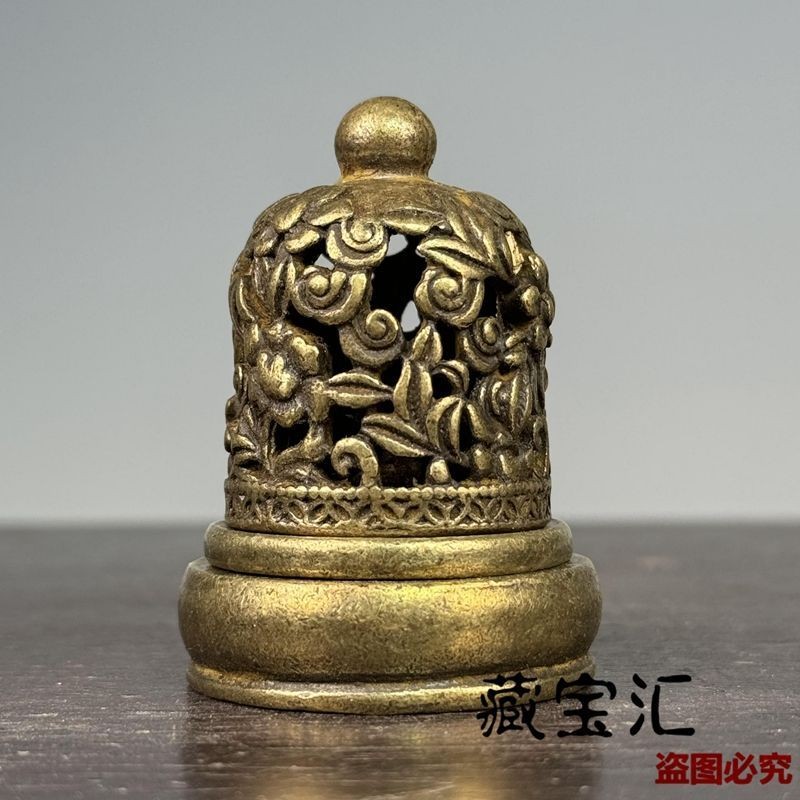 Antique Brass Incense Burner Seal Set 3-in-1 Hollow Flower Desktop Ornament