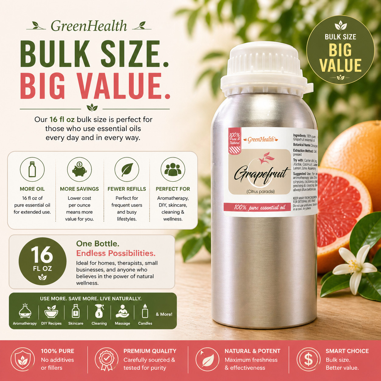 16 fl oz Grapefruit Essential Oil (100% Pure & Natural)