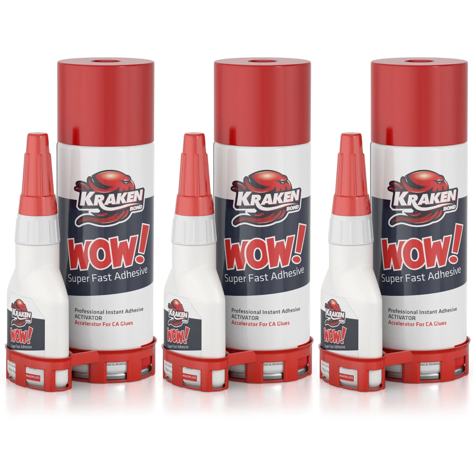 Kraken Bond WOW Super Fast CA Glue + Activator 3 Pack (1.76oz + 6.76oz)