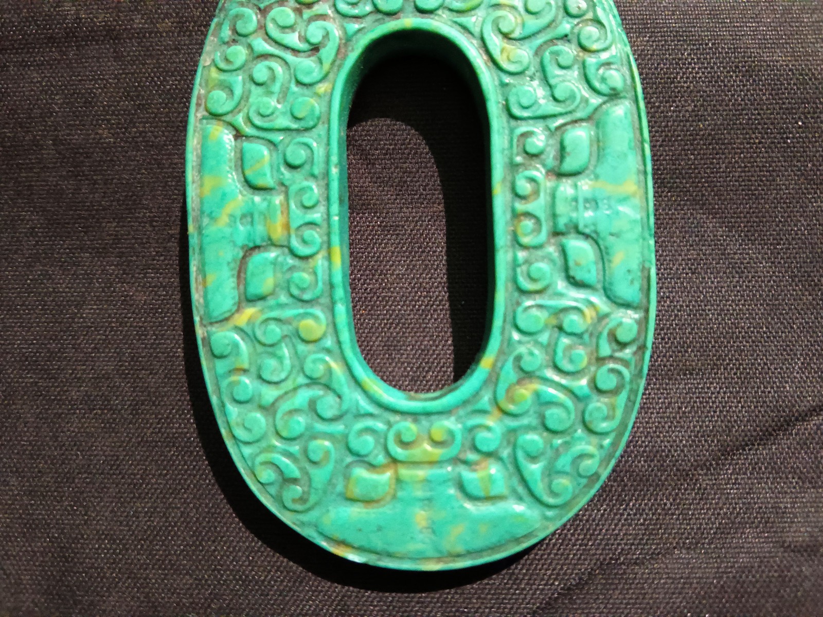 Good Quality Chinese Old Turquoise Hand Carved Bi 2Faces Pendant