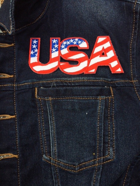 USA LETTERS AMERICAN FLAG EMBROIDERED PATCH IRON SEW-ON (5″x 2″)- HIGH QUALITY!!