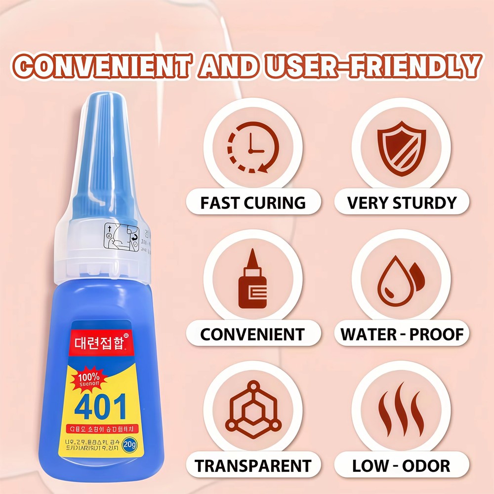 401 Instant Super Glue 20ML Fast Strong Adhesive Multi Purpose Clear Fix